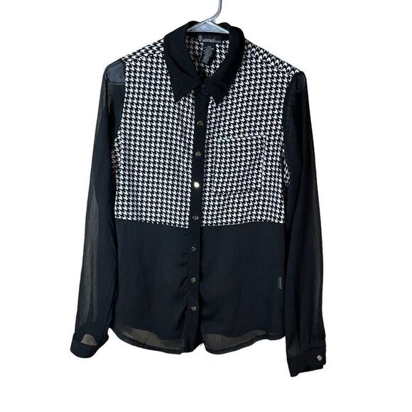 Vintage Signature Studio houndstooth semi sheer blouse size small - Picture 1 of 11
